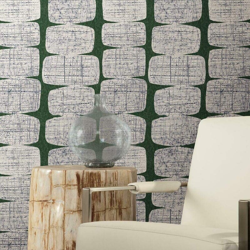 RoomMates RMK11619RL Mid-Century Beads Green and White Peel and Stick Wallpaper - Image 1